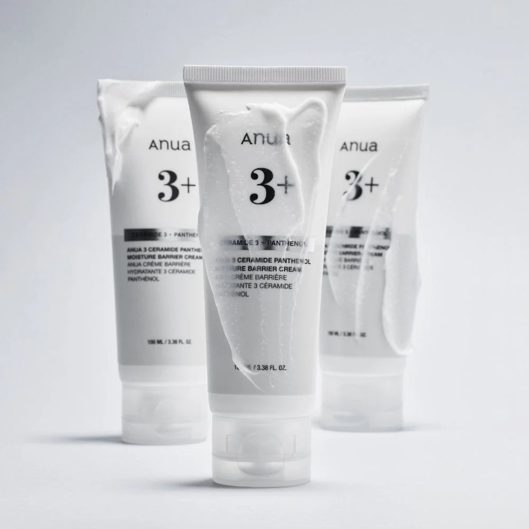 ANUA 3 Ceramide Panthenol Moisture Barrier Cream in a 100 ml jar, featuring a smooth, hydrating cream for skin barrier support