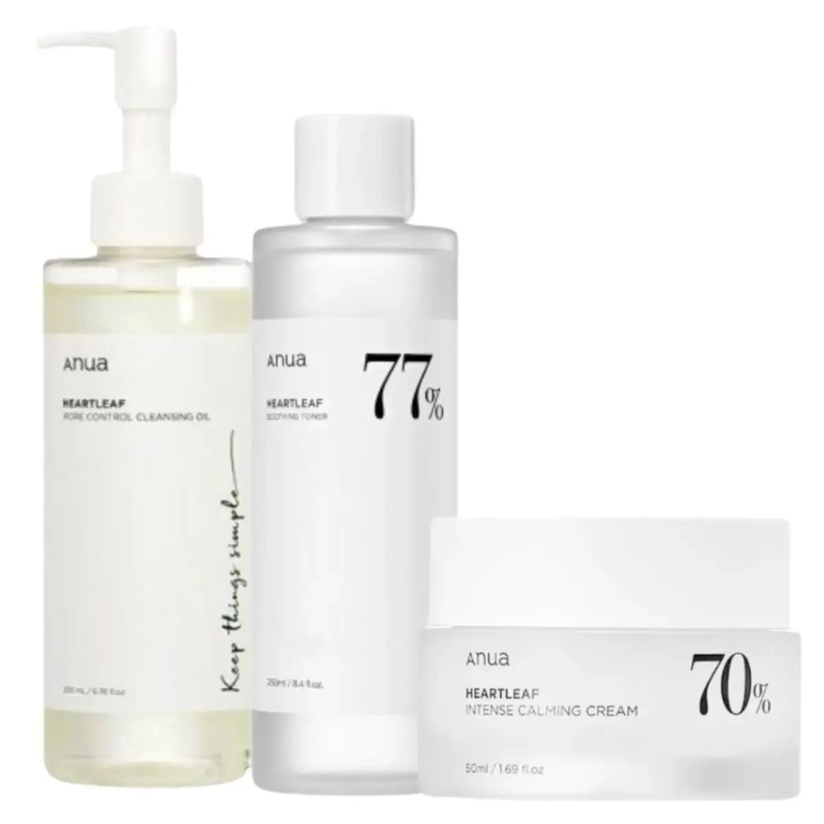ANUA Heartleaf Set Toner, Cleansing Oil and Cream Anua