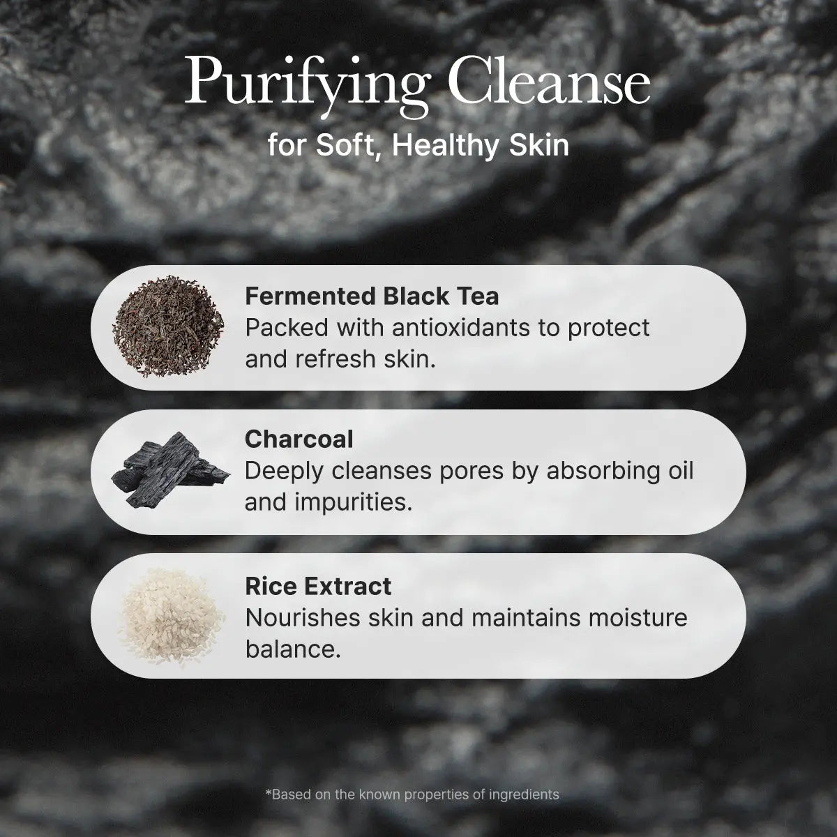 Arecia Black Tea Rice Mochi Cleanser bottle with black cap and label, featuring a minimalist design and clear product branding.