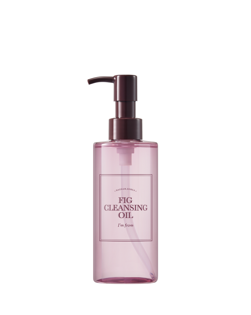 I'M FROM Fig Cleansing Oil in a clear pump bottle, showcasing a gentle facial cleanser with fig extract for skin purification.