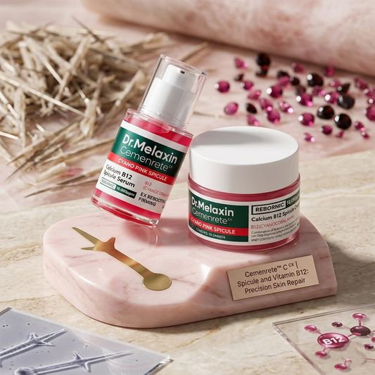Dr.Melaxin Cementrete Cyano Pink Spicule set with assorted pink spicules on a display tray.