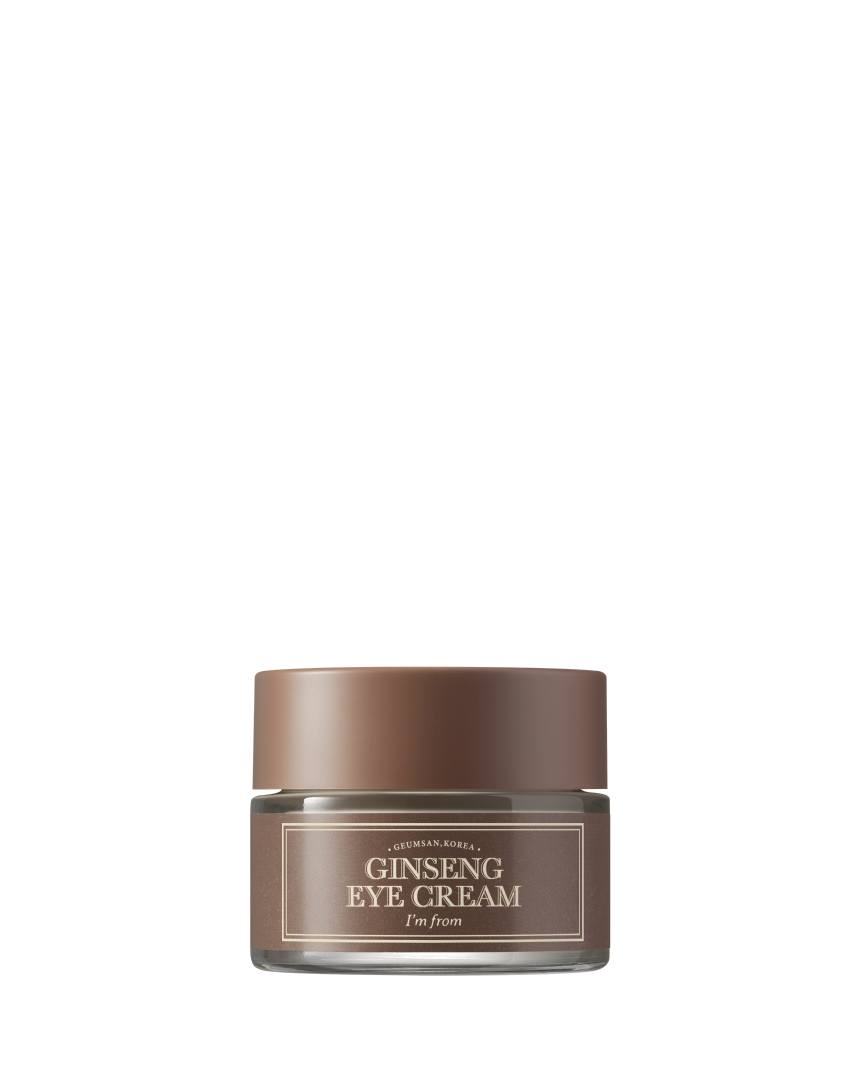 I’M FROM Ginseng Eye Cream in a jar, showing the cream's smooth texture and packaging with a white background.