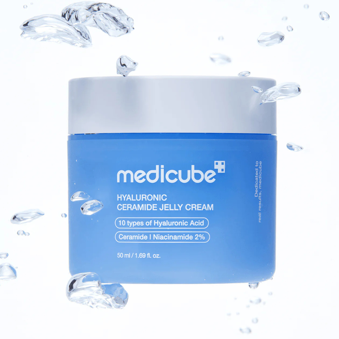 Medicube Hyaluronic Ceramide Jelly Cream in a 50ml jar, featuring a smooth, hydrating gel texture with a clean, minimalist design.