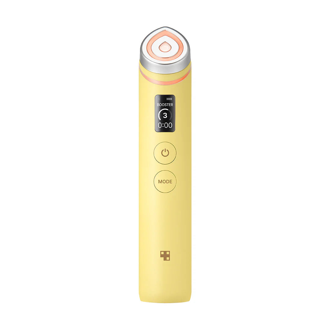 Medicube Age-R Booster Pro skin care tool in gray, featuring a sleek handheld design for facial treatment.