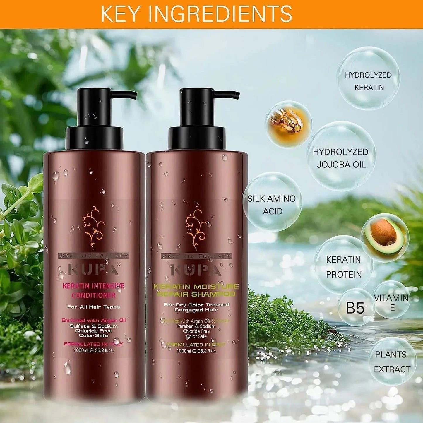 KUPA Keratin Moisture Repair Shampoo , Intensive conditioner & Extra Volume Shampoo Enriched with Argan Oil 1000 ML - DOKAN