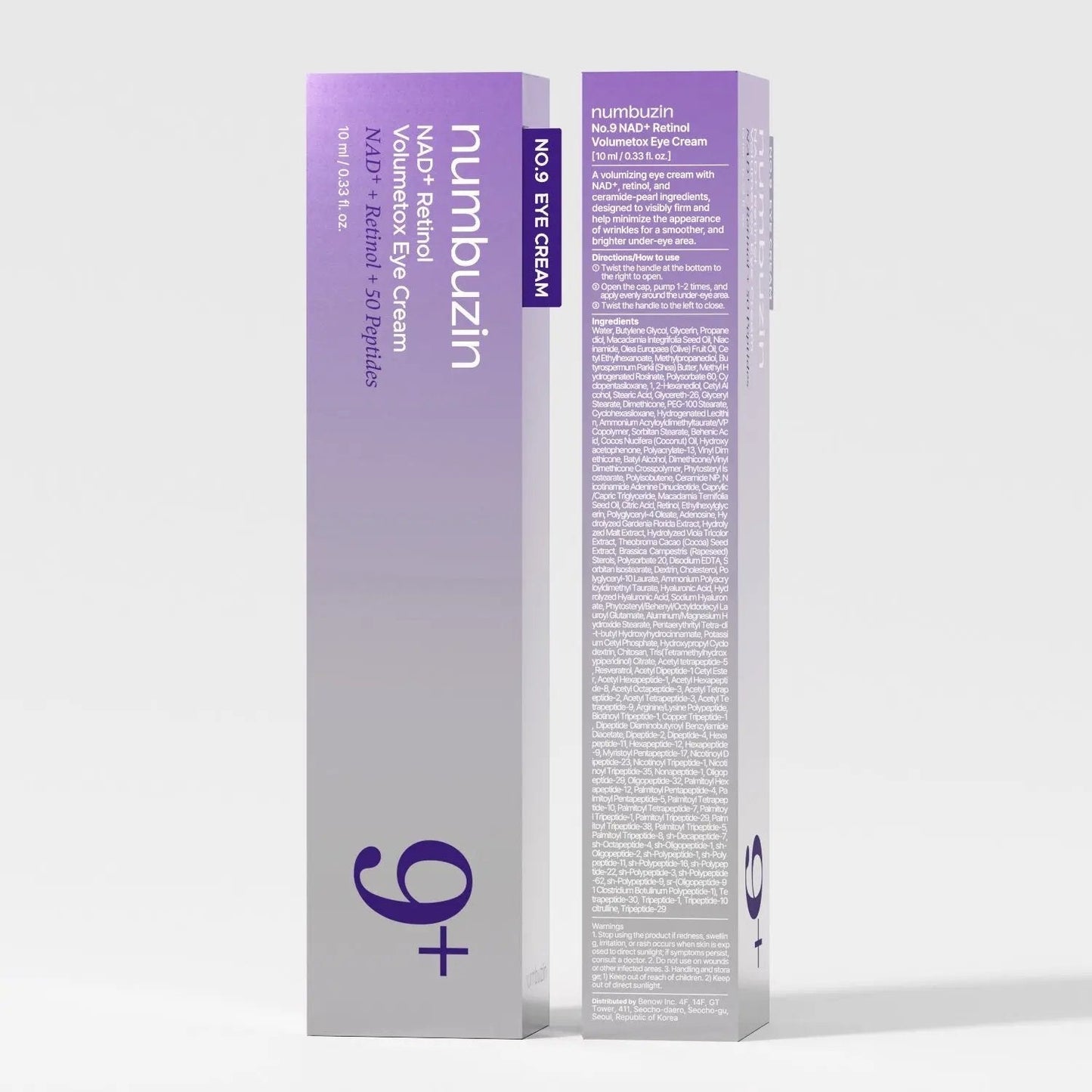 Numbuzin No.9 NAD+ Retinol Volumetox Eye Cream jar with white lid and label showing product details and branding.