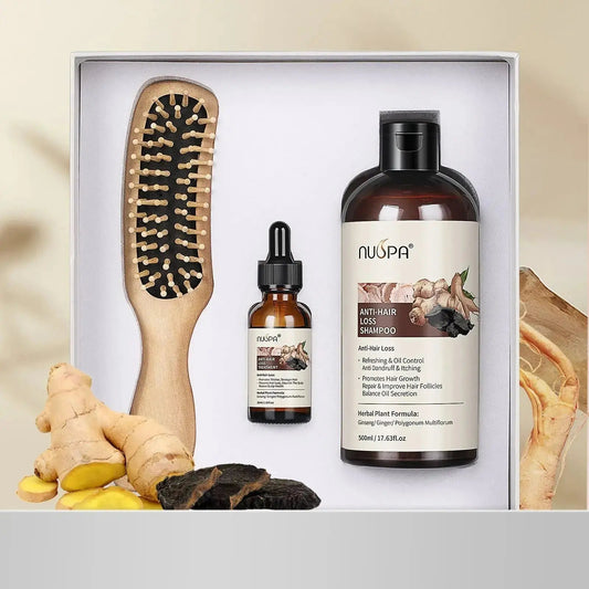 NUSPA Anti Hair Loss Hair Care Set with Herbal Shampoo, Serum & Massage Comb NUSPA