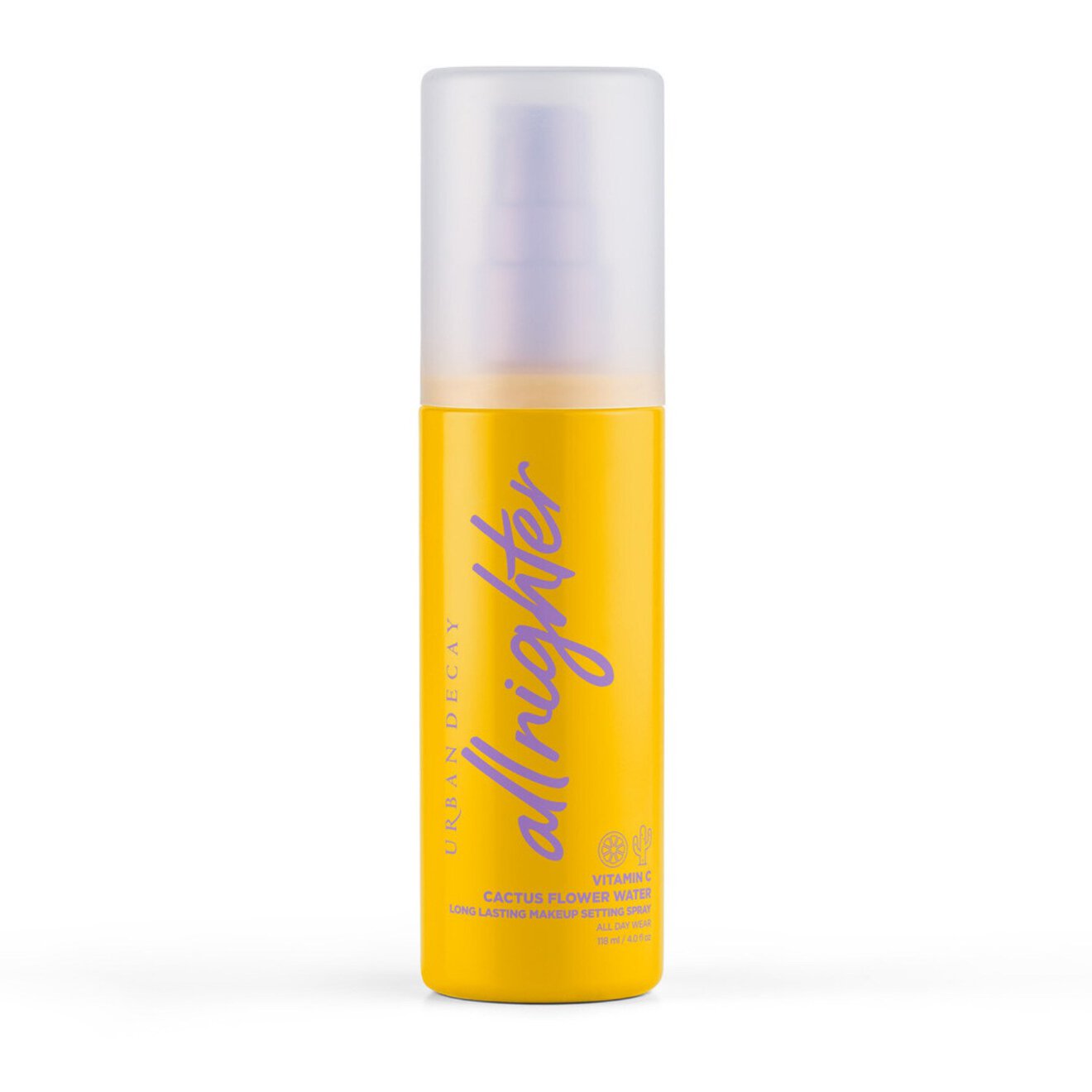 Urban Decay All Nighter long-lasting makeup setting spray with vitamin C in a sleek bottle, ready to set and refresh makeup.