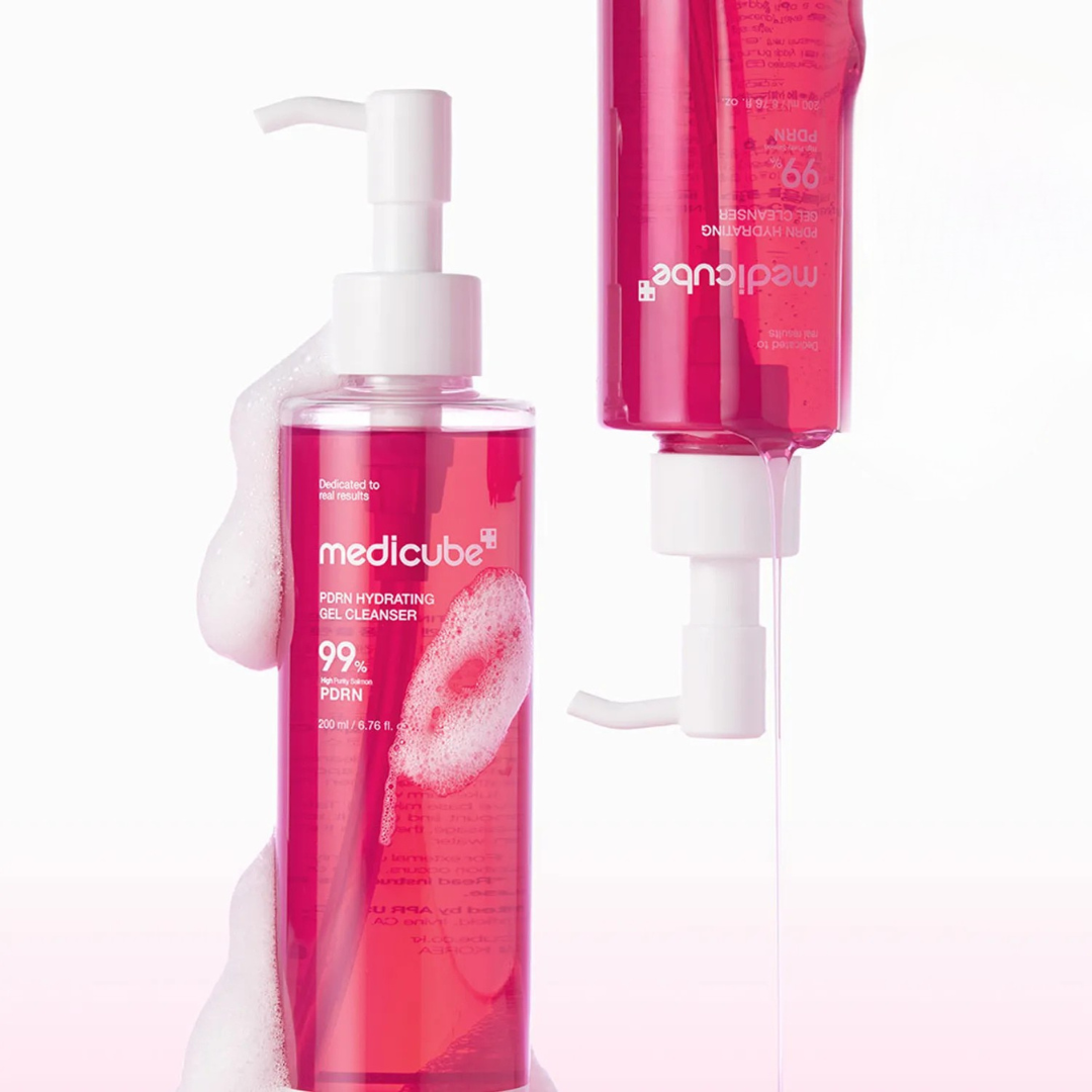 Medicube PDRN Hydrating Gel Cleanser in a 200ml tube, featuring a clear gel formula for gentle, hydrating facial cleansing.