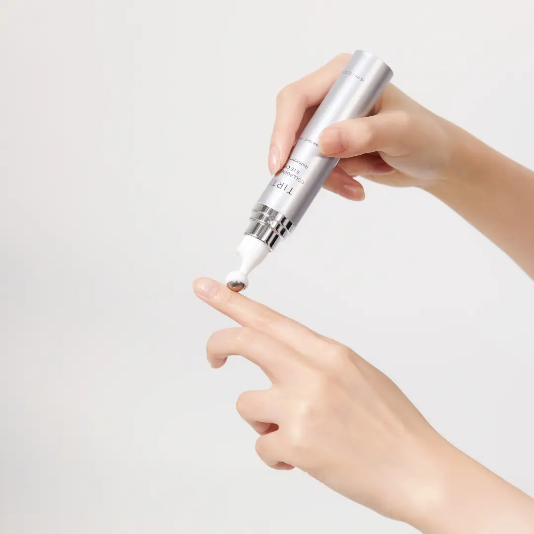 TIRTIR Collagen Lifting Eye Cream in 15ml jar, featuring a sleek packaging and smooth cream texture for eye lifting and firming.