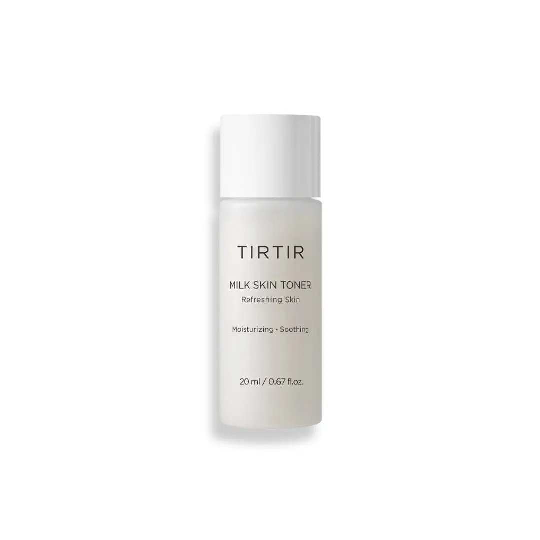 TIRTIR Milk Skin Toner 150 ML bottle with white label and pump dispenser, designed for gentle skin hydration.