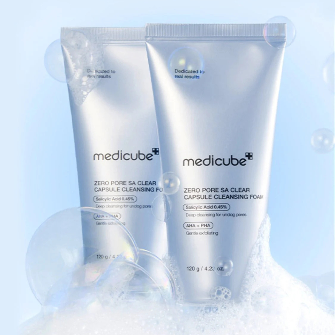 Medicube Zero Pore SA Clear Capsule Cleansing Foam 120g, gentle facial cleanser with capsule formula for pore cleansing and skin refreshment.