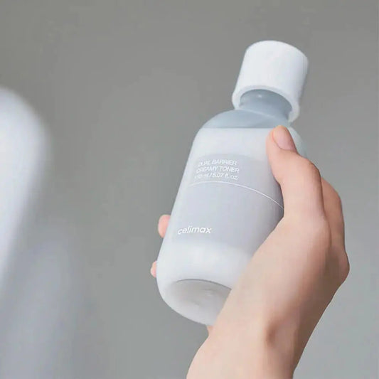CELIMAX Dual Barrier Creamy Toner in a 150ml bottle, designed for gentle skincare and hydration.