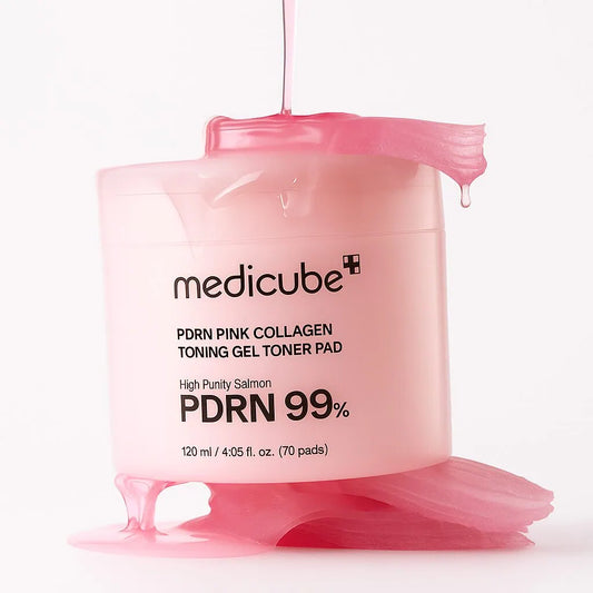 Medicube PDRN Pink Eternal Glow Ultimate regeneration system with 10 pieces, featuring skincare products in pink packaging.