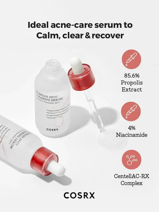 COSRX AC Collection Blemish Spot Clearing Serum 40ml bottle with dropper, designed to treat acne and blemishes.