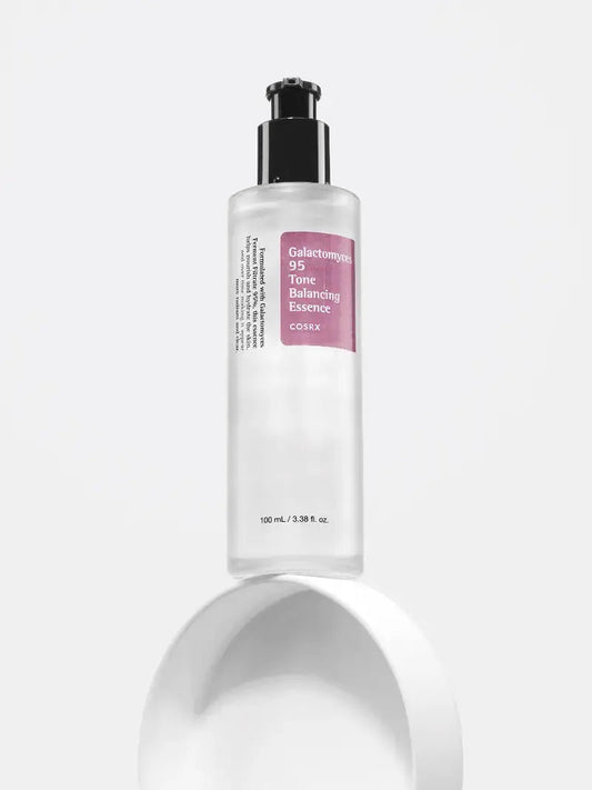 COSRX Galactomyces 95 Tone Balancing Essence in a 100ml bottle showing the clear liquid and minimalist packaging.