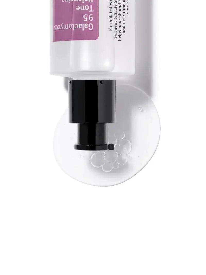 COSRX Galactomyces 95 Tone Balancing Essence in a 100ml bottle, featuring clear liquid and minimalist packaging with the brand logo.