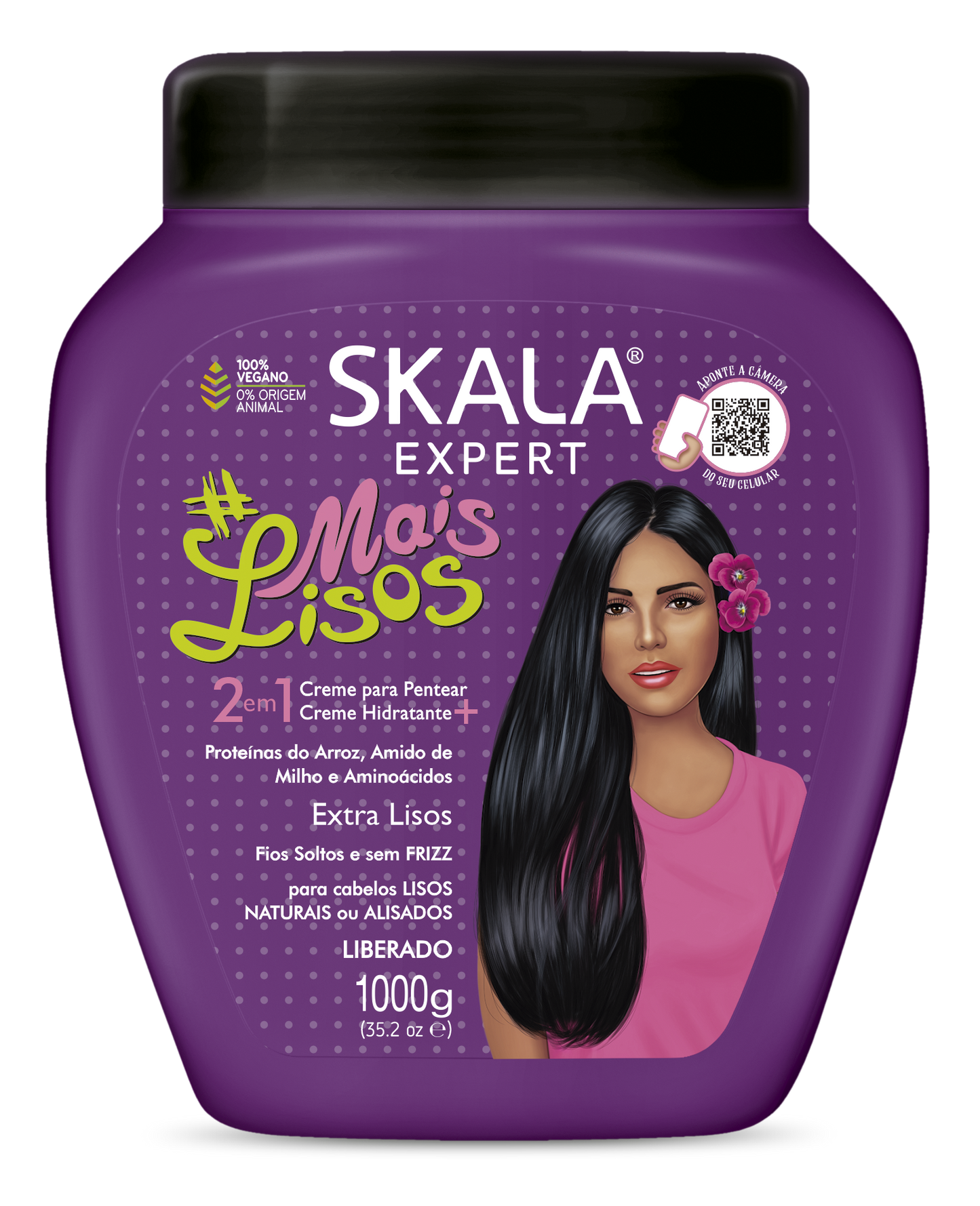 Skala 2-in-1 Mais Lisos hair treatment cream in 1000g jar, smooths and nourishes hair for a sleek, straight look.