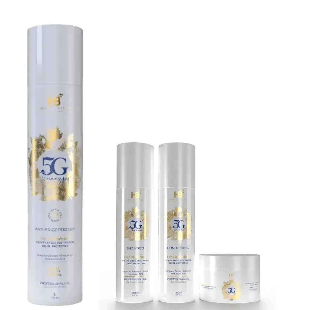 HB HAIR SOLUTION 5G Therapy Brazilian Anti Frizz Hair Treatment 5 in 1 Smoothing Set