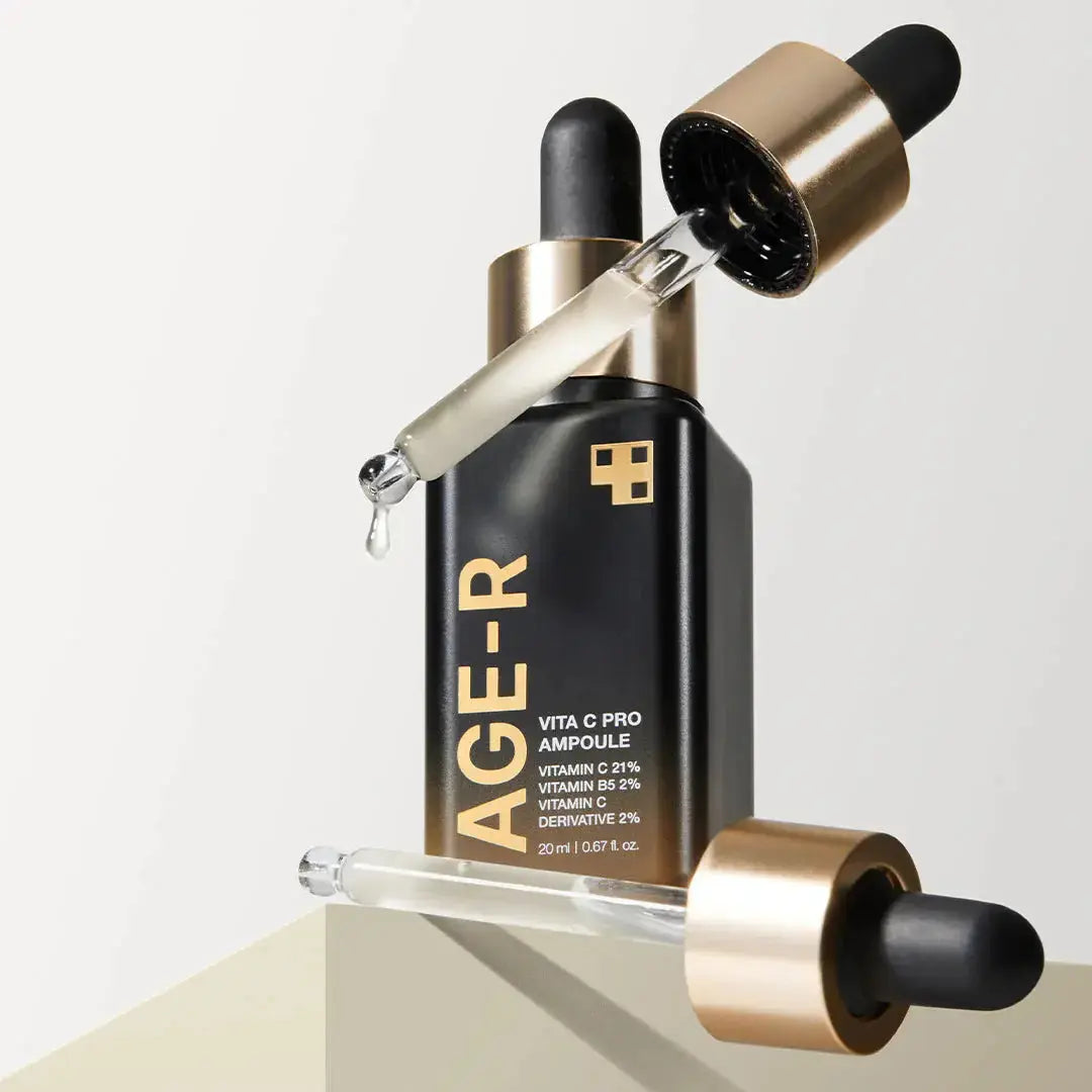 Medicube AGE-R Vita C Pro Ampoule 20 ml, a skincare product with brightening vitamin C serum in a clear glass bottle.