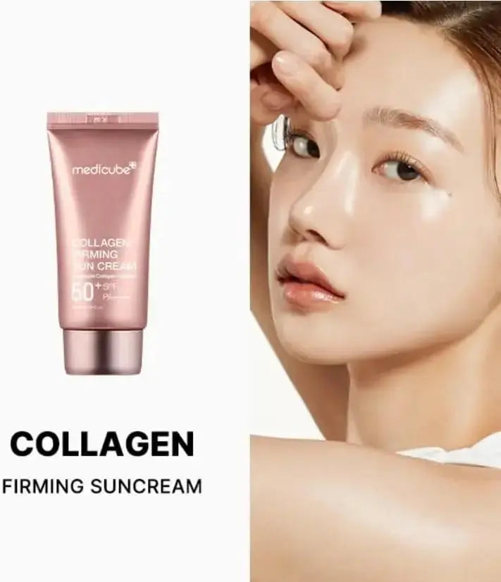Medicube Collagen Firming Sun Cream 50 ML, a nourishing sun protection cream with collagen for firm, healthy skin.