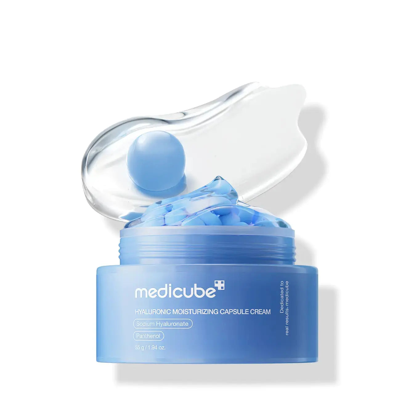 Medicure Hyaluronic Moisturizing Capsule Cream jar, 55g, with a smooth cream texture and capsule packaging, ideal for hydration.
