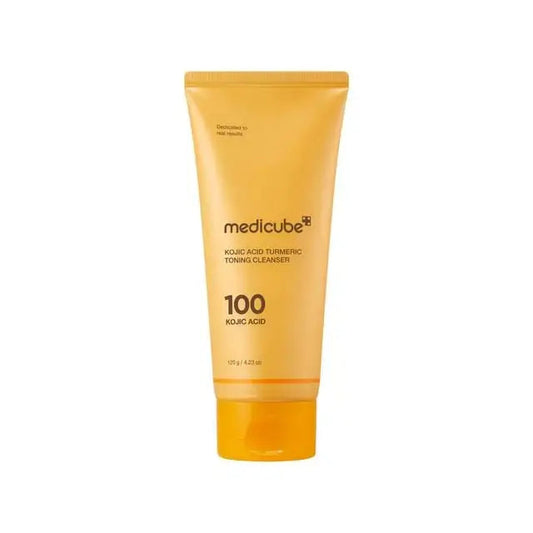 Medicube Kojic Acid Turmeric Brightening Skincare Set with cleanser, toner, and pads for radiant skin.