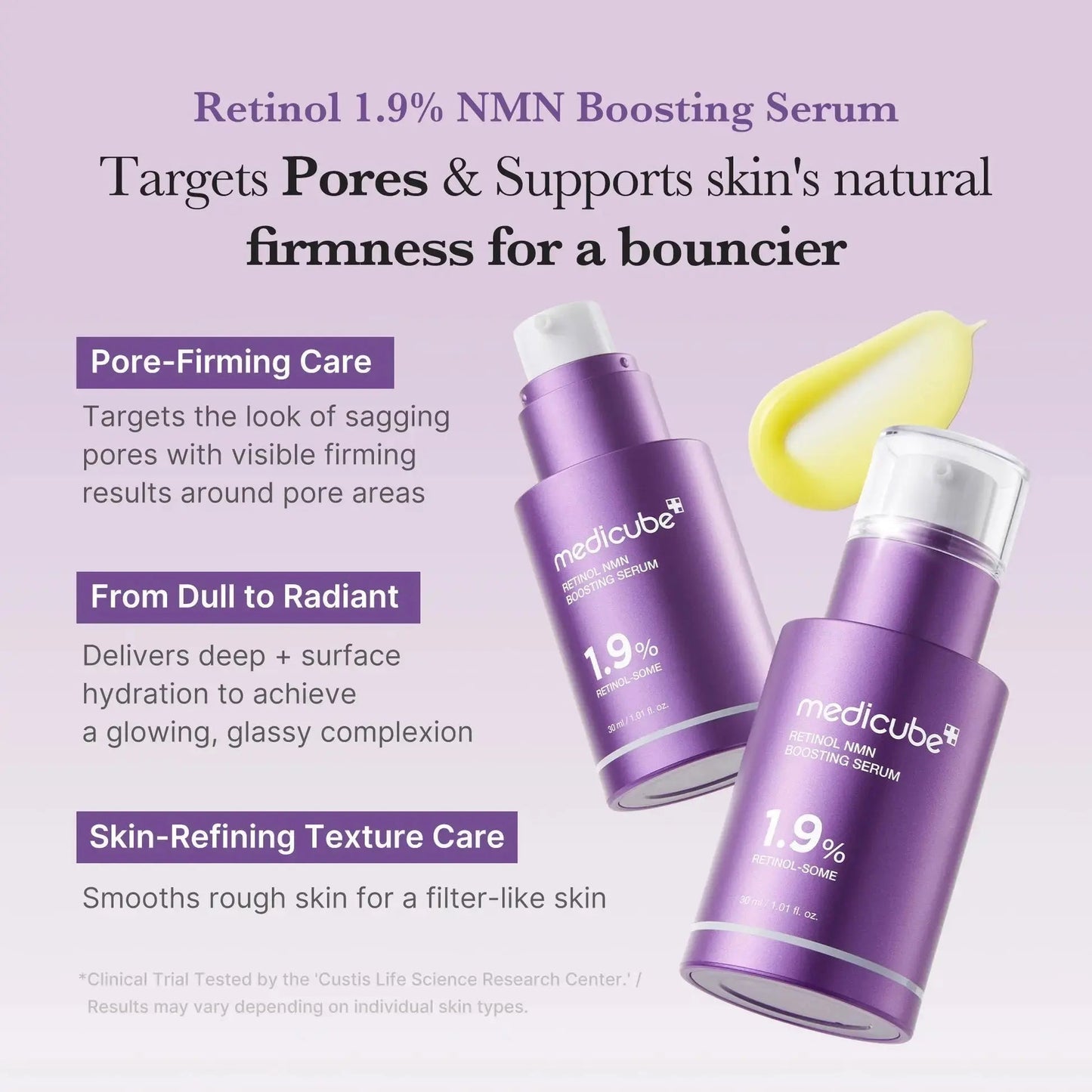 Medicube Retinol NMN Radiance Booster serum in a 30 ml bottle, showcasing the sleek packaging and product label.
