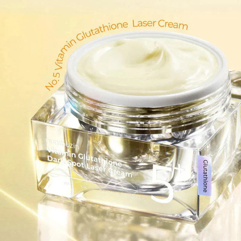 Numbuzin No.5 Vitamin Glutathione Dark Spot Cream jar showing the cream inside, designed to brighten and even skin tone.