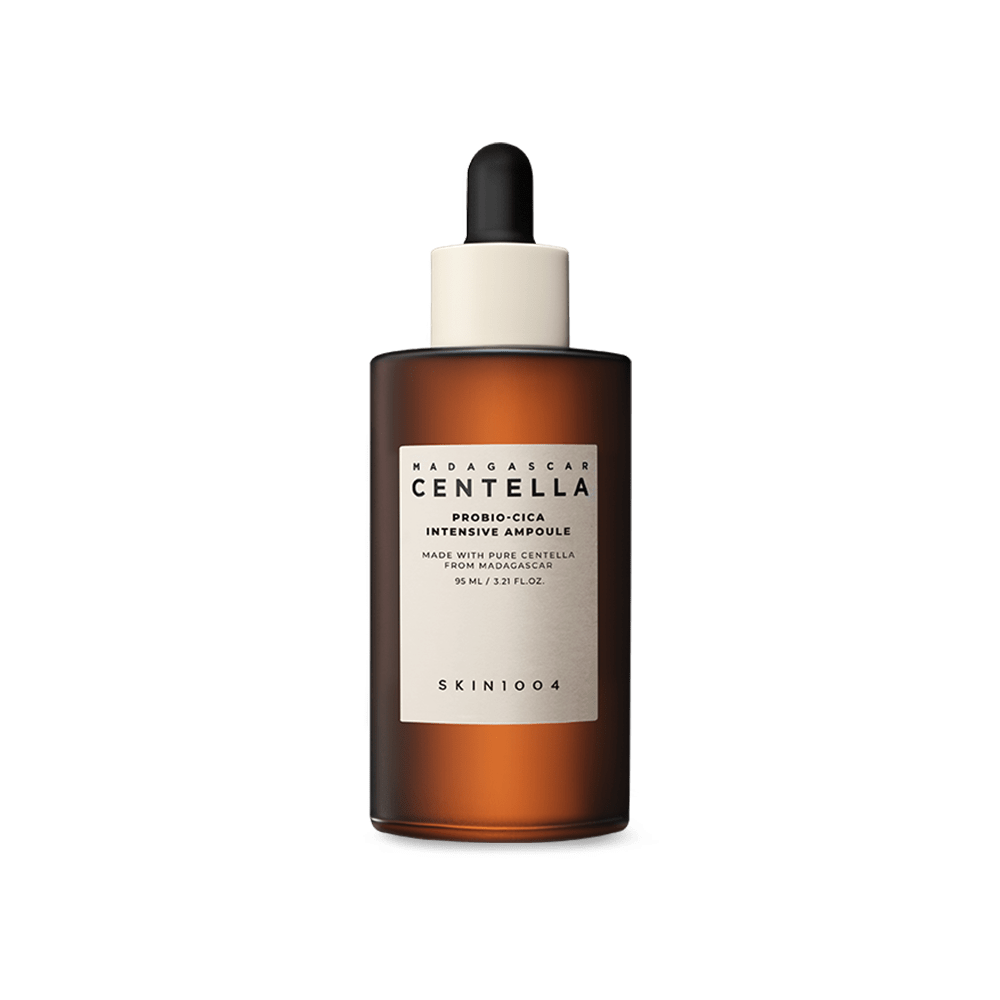 SKIN 1004 Madagascar Centella Probio-Cica Intensive Ampoule in a 95ml bottle, amber-colored serum with a pump dispenser.