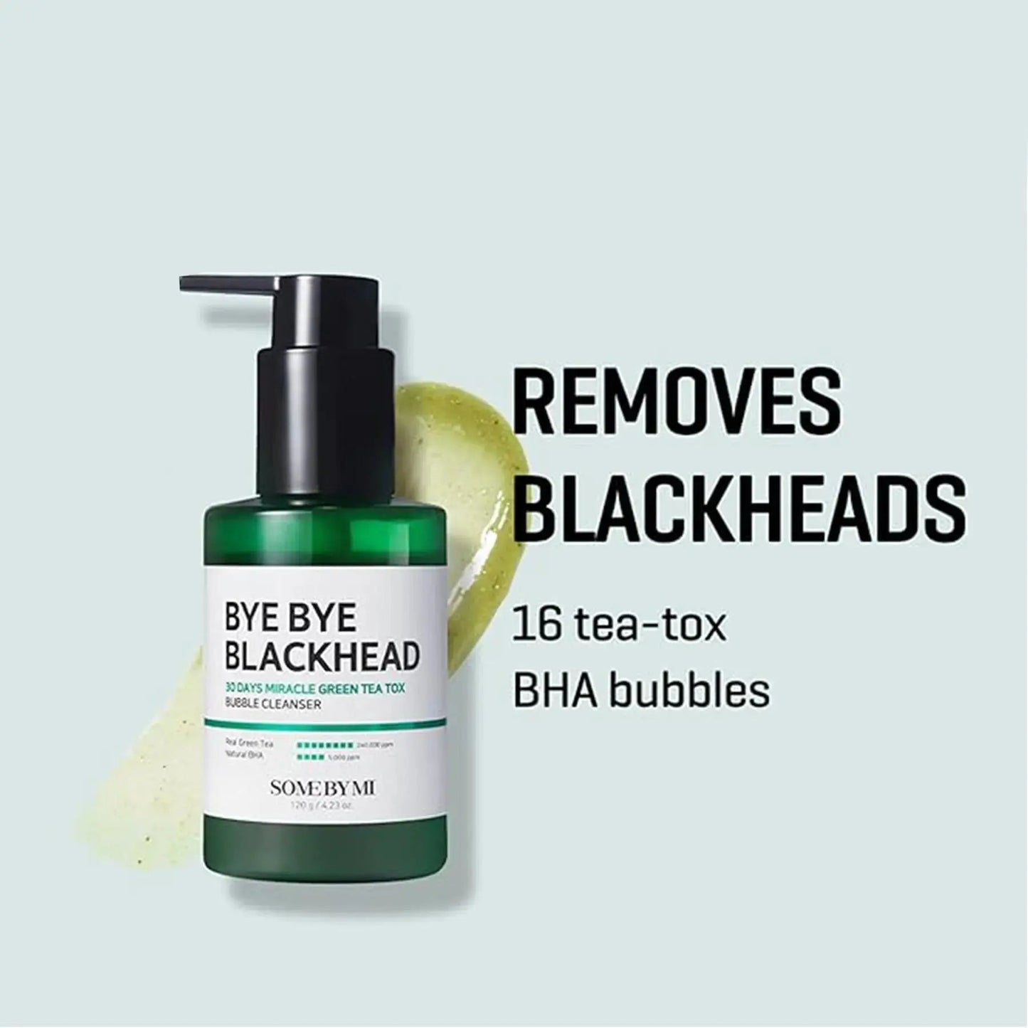 SOME BY MI Bye Bye Blackhead Green Tea Tox Bubble Cleanser 120g, foaming facial cleanser with green tea extract for clear skin