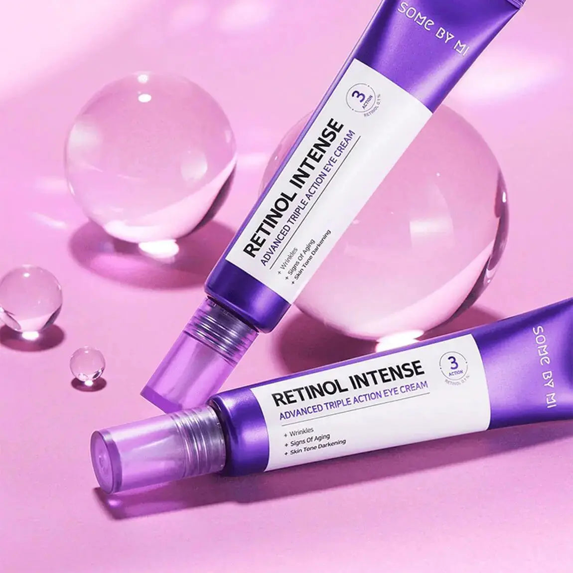 SOME BY MI Retinol Intense Advanced Triple Action Eye Cream in 30ml jar showing smooth cream texture and packaging
