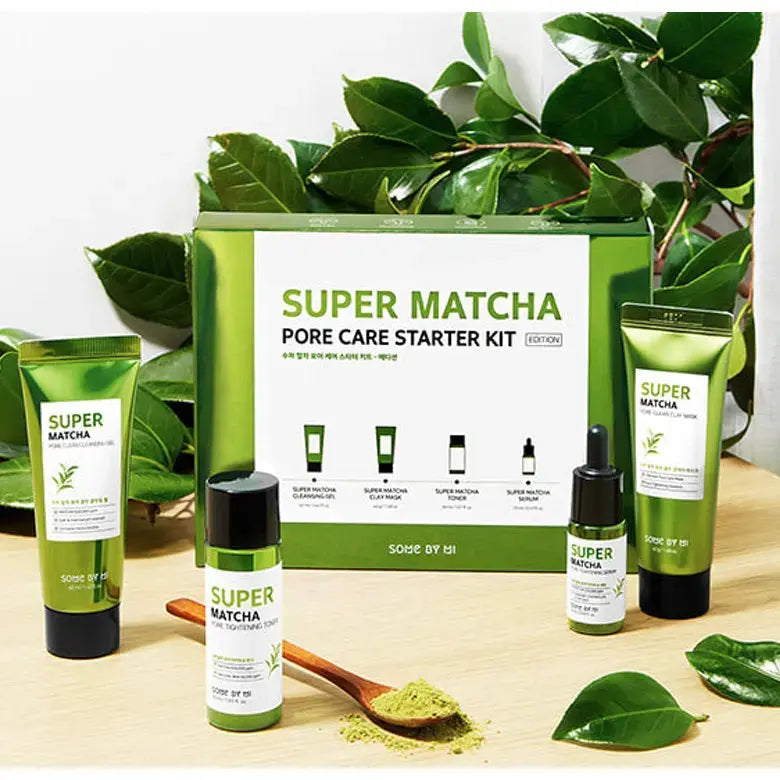 SOME BY MI Super Matcha Pore Care Starter Kit with green tea products for pore cleansing and skin refreshment.