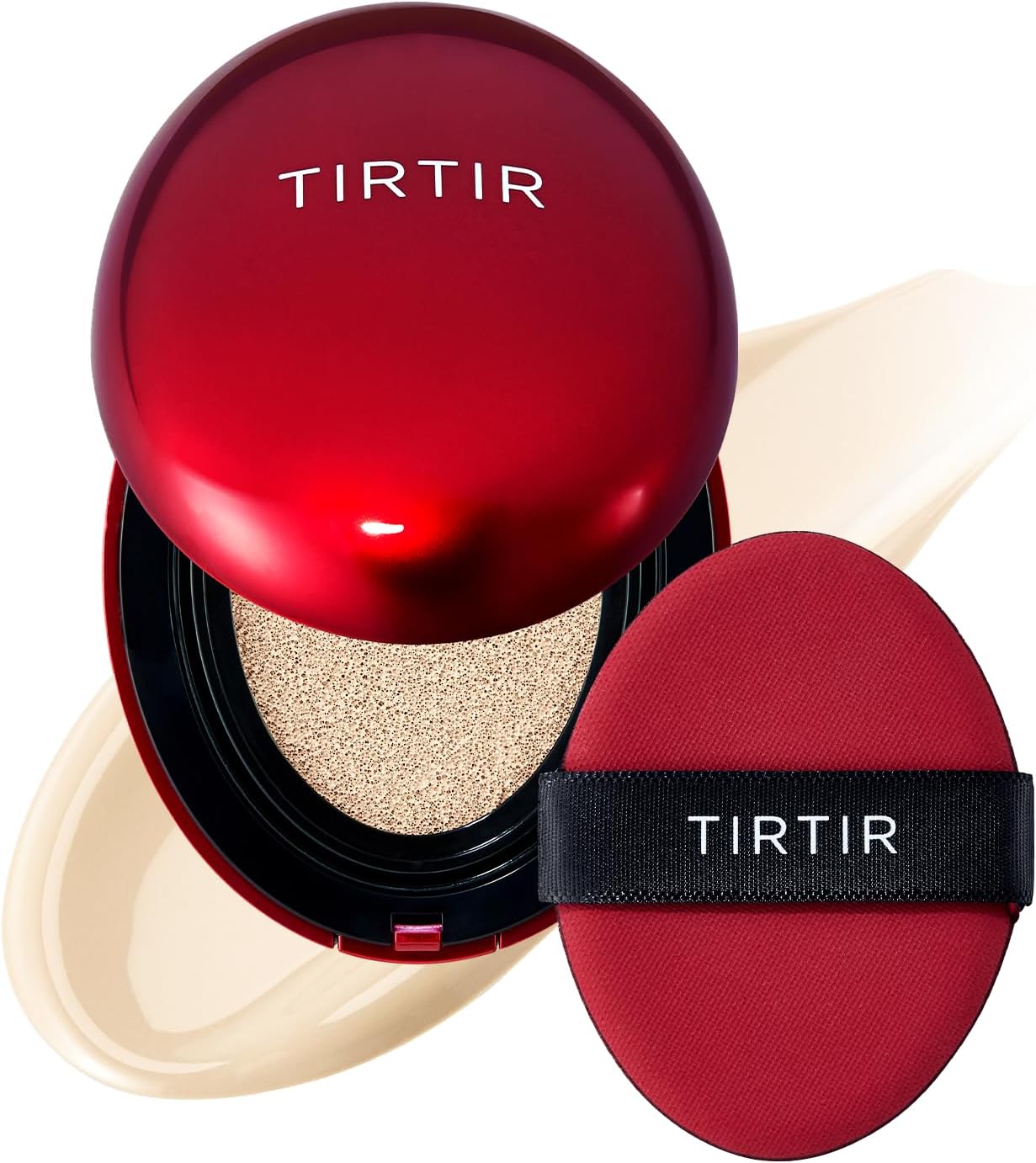TIRTIR Mask Fit Red Cushion foundation in a compact with red packaging, designed for smooth, even skin coverage.