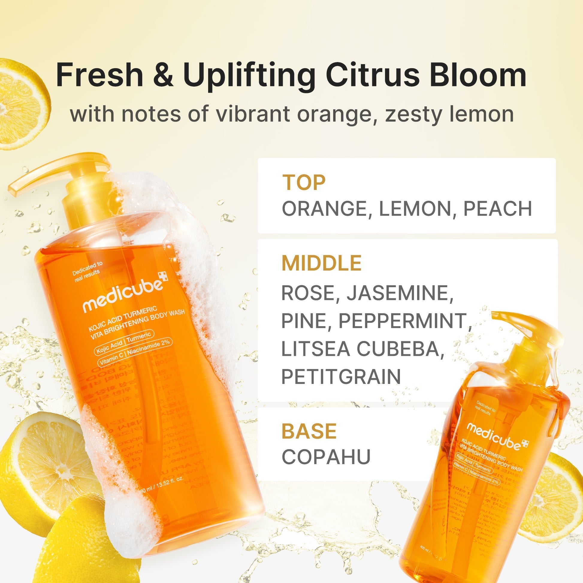 Medicube Kojic Acid Turmeric Glow Set featuring skincare bottles and jars with vibrant labels and natural turmeric elements.