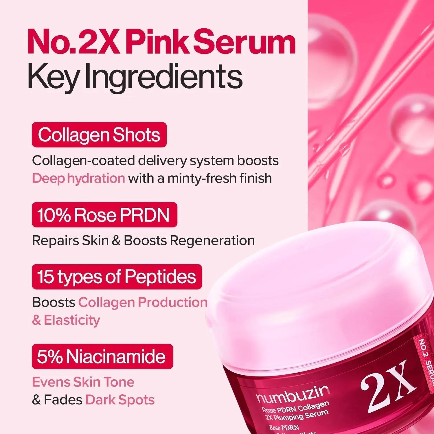 Numbuzin No.2 Rose PDRN Collagen 2X Plumping Serum + Collagen Shot 30ml Numbuzin