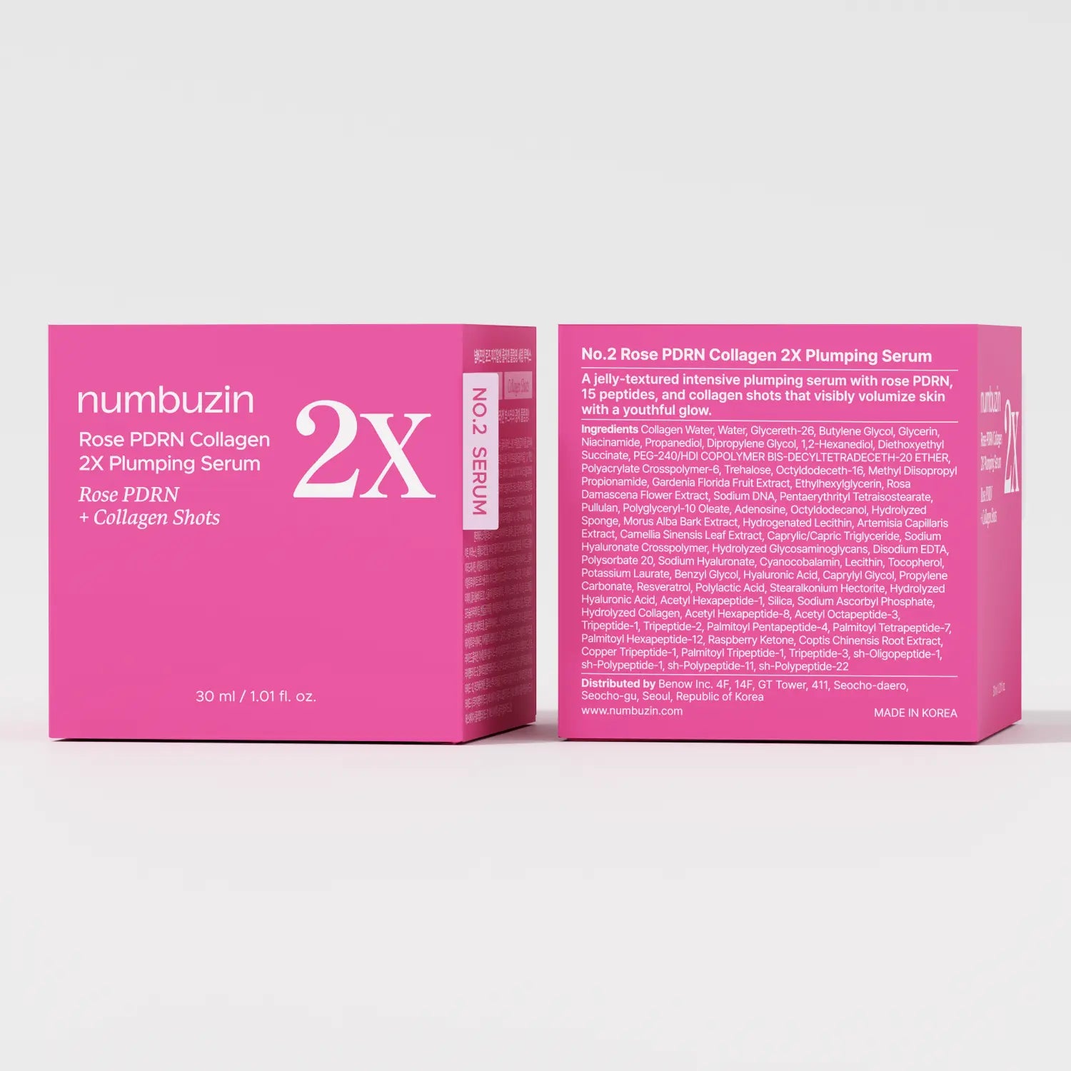 Numbuzin No.2 Rose PDRN Collagen 2X Plumping Serum + Collagen Shot 30ml Numbuzin