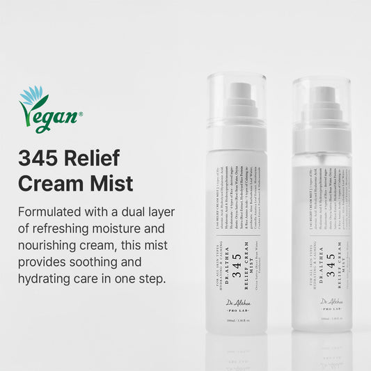 DR ALTHEA Relief & Glow Mist Duo bottles with clear packaging and misting spray nozzles, showcasing skincare product design.
