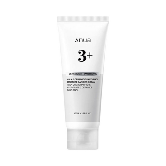 ANUA 3 Ceramide Panthenol Moisture Barrier Cream in a 100ml jar, showing the soothing cream texture and packaging.