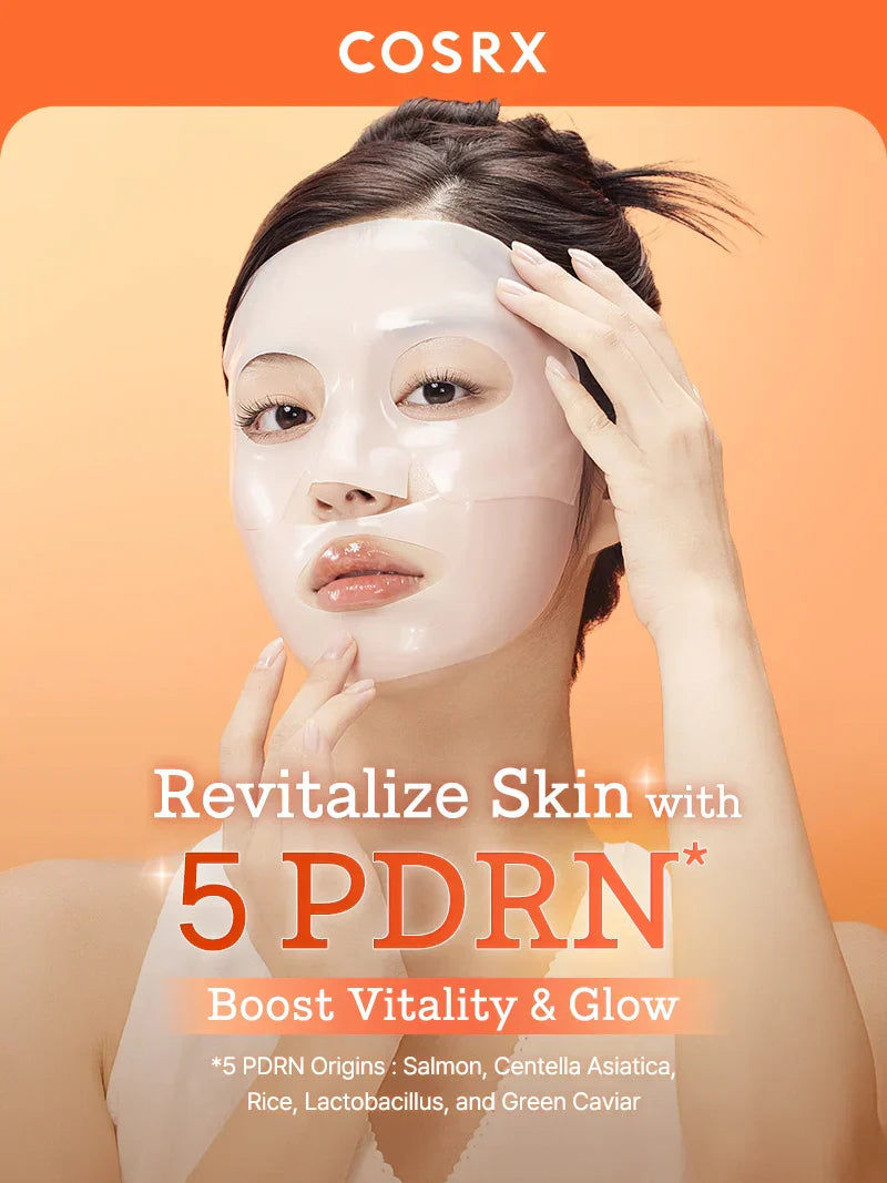 COSRX 5 PDRN Hyaluronic Acid Vital Hydrating Hydrogel Mask spread open, showing its soothing, moisture-rich gel texture.