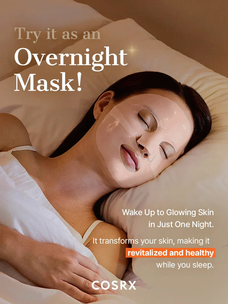 COSRX 5 PDRN Hyaluronic Acid Vital Hydrating Hydrogel Mask showing the mask's translucent hydrogel sheet and packaging.