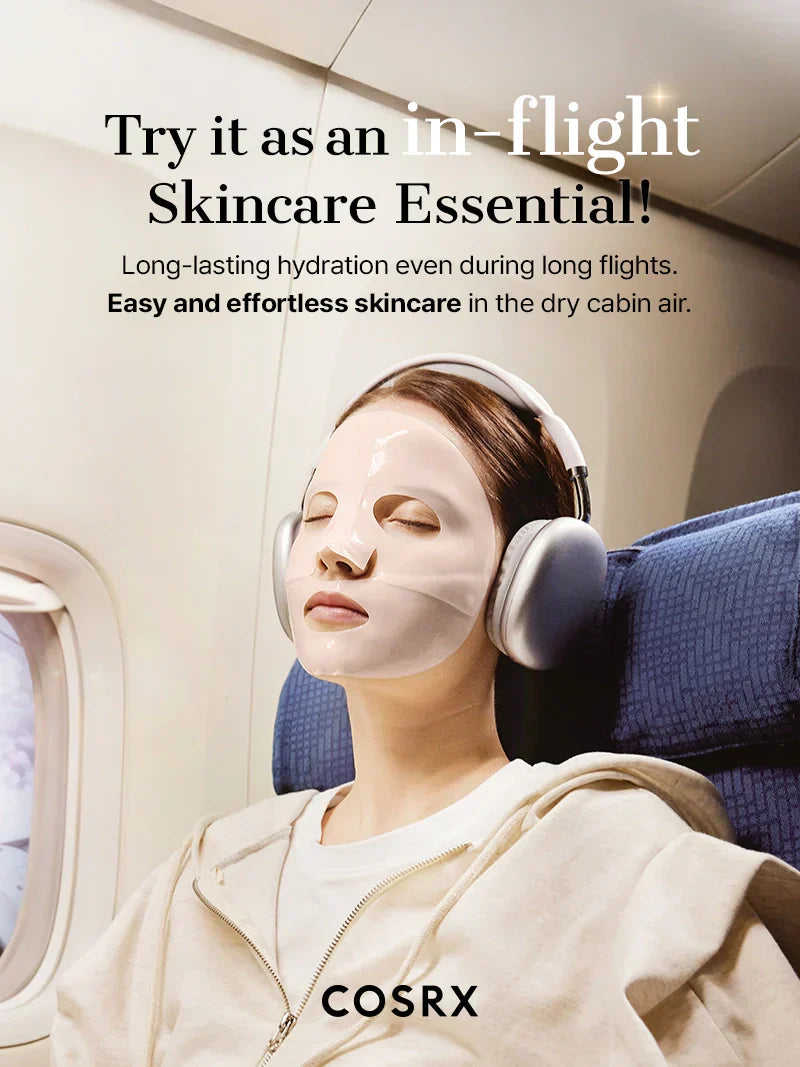 COSRX 5 PDRN Hyaluronic Acid Vital Hydrating Hydrogel Mask, close-up of the moisturizing sheet mask with bright packaging.