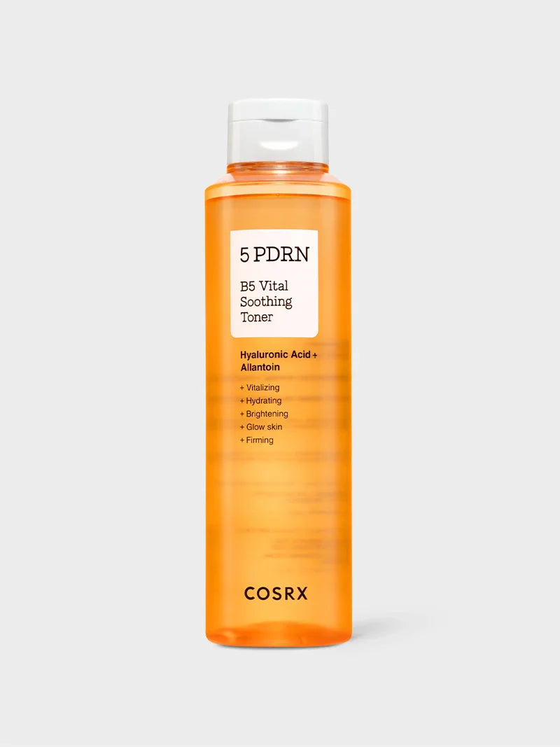 COSRX 5 PDRN Glass Skin Transformation Kit toner bottle with clear label and minimalist design, showcasing skincare product details.