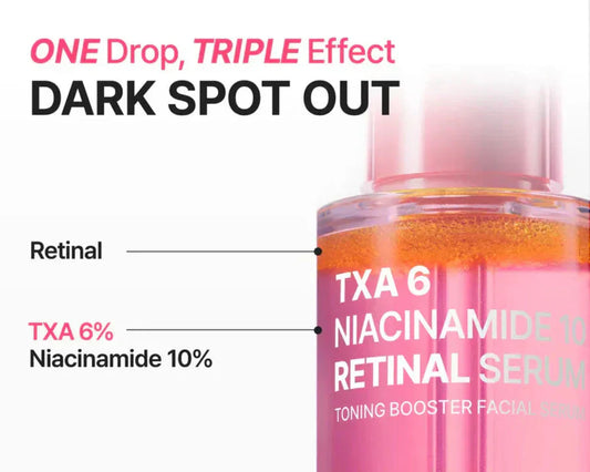 PURITO Seoul TXA 6 Niacinamide Retinal Face Serum bottle showing the product label and clear liquid inside.