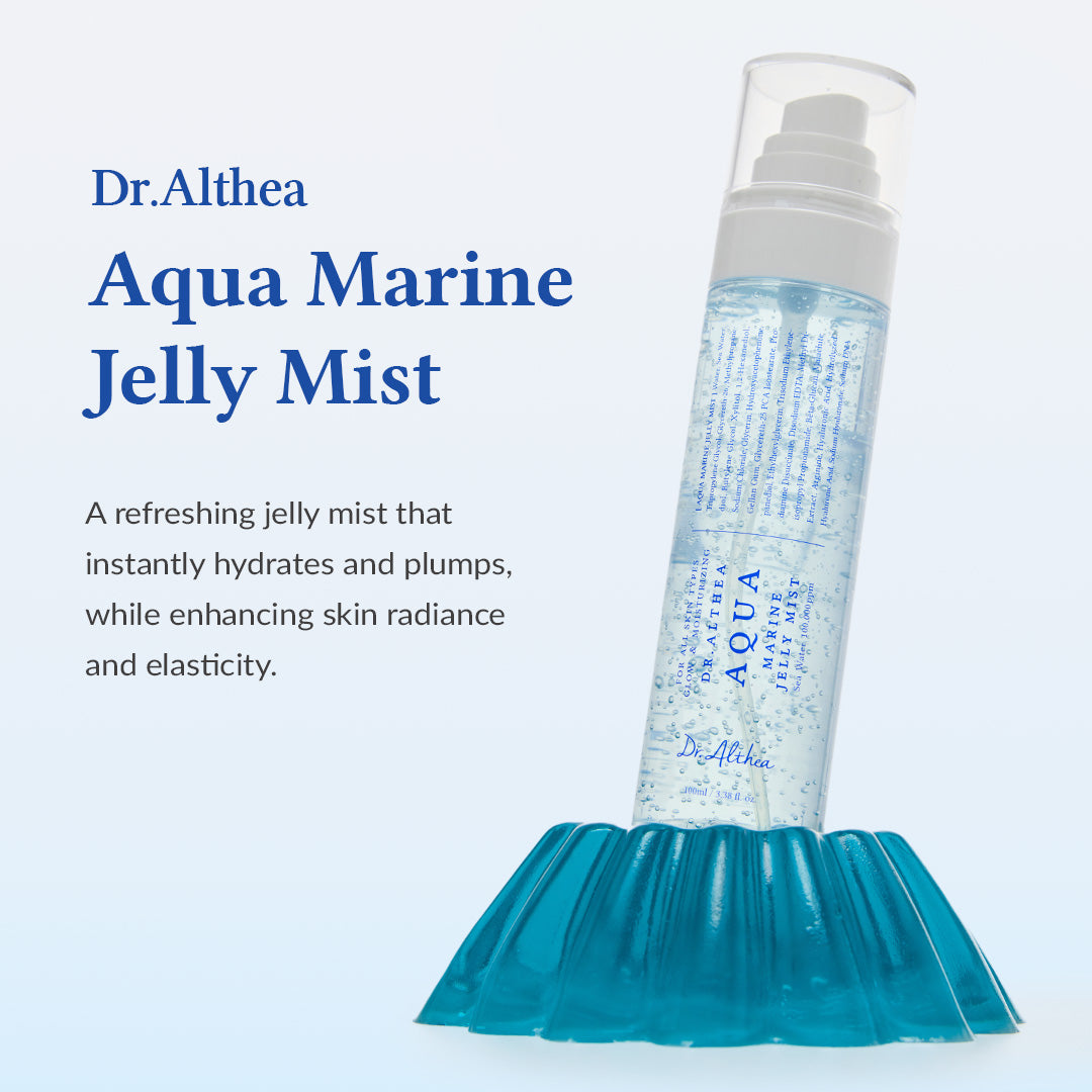 DR ALTHEA Aqua Marine Jelly Mist spray bottle with clear label, featuring a refreshing, hydrating skincare product.