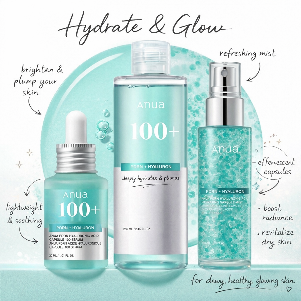 ANUA 100+ PDRN + Hyaluron Ultimate Glass Skin Hydration Trio