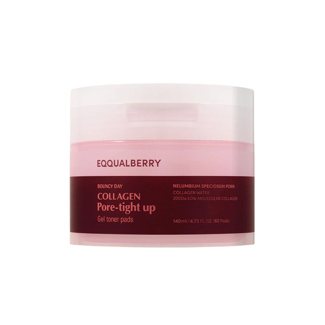 EQQUALBERRY Collagen Pore-Tight Up Gel Toner Pads, 60 soft pads with collagen for pore tightening and skin refreshing.
