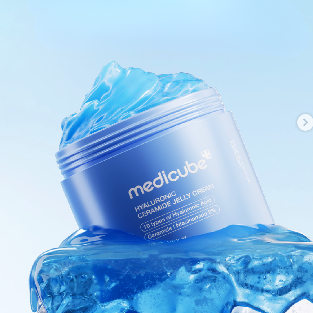 Medicube Hyaluronic Ceramide Jelly Cream 50ml jar with smooth, hydrating gel texture and white packaging.