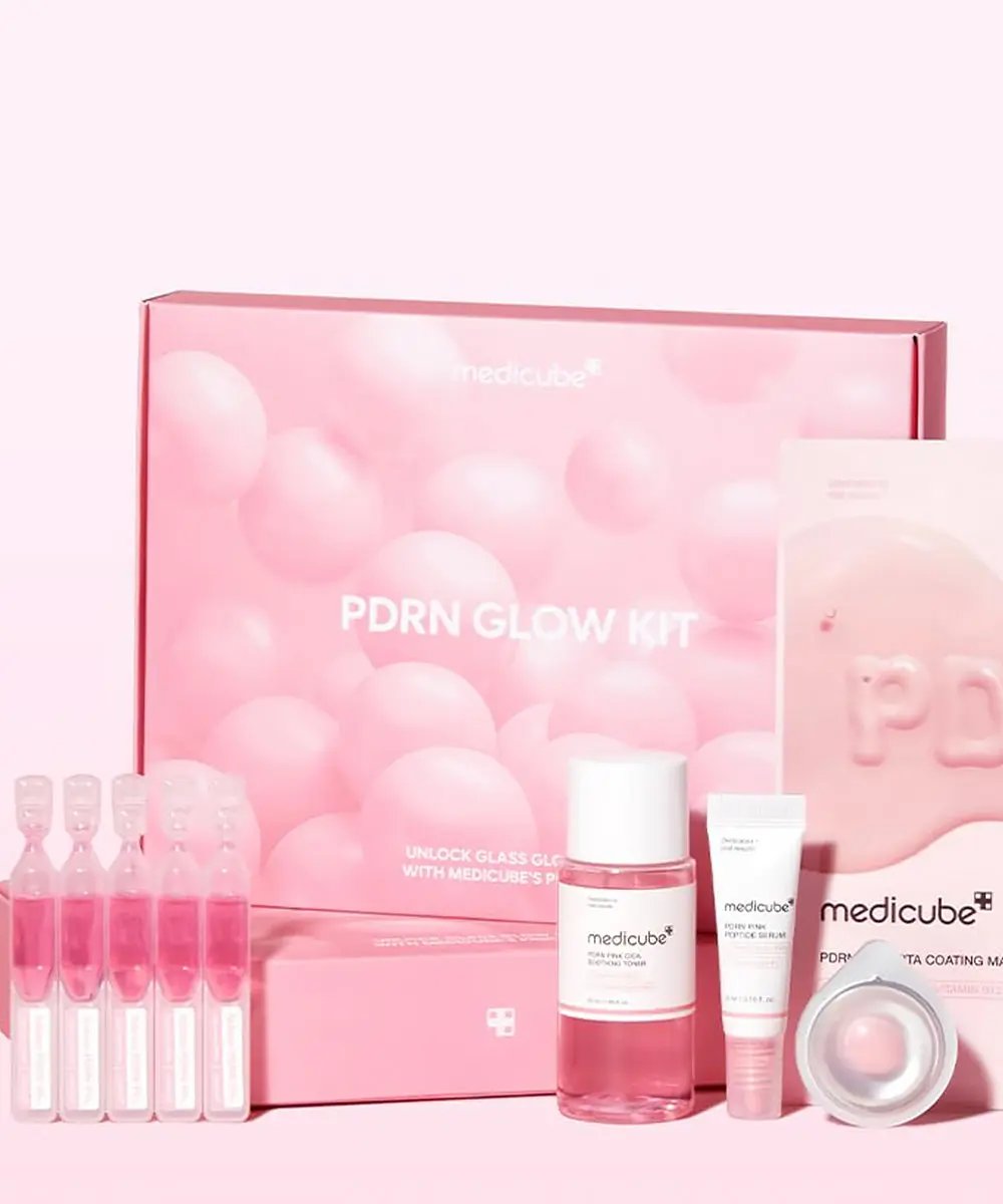 Medicube PDRN Glow Kit for skin care, featuring skincare products with PDRN for brightening and revitalizing skin.