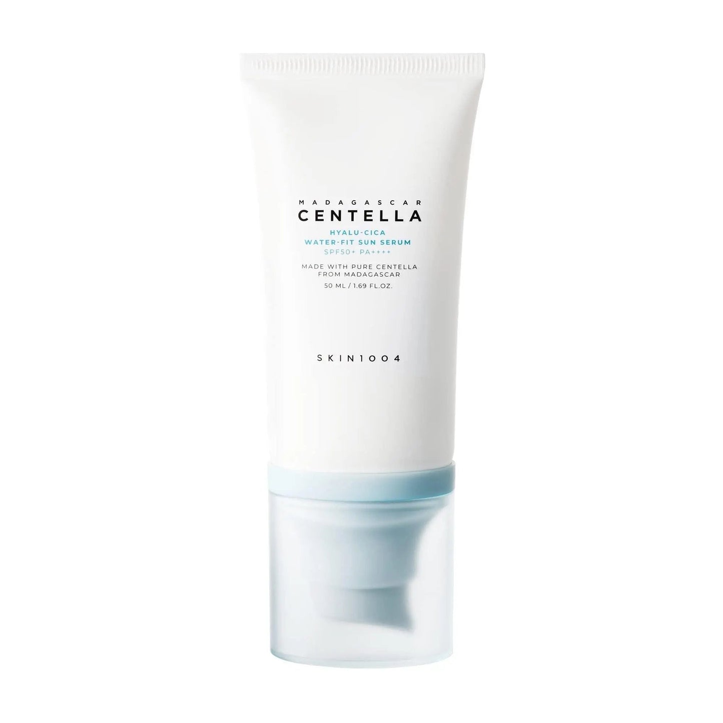 SKIN 1004 Madagascar Centella Hyalu-Cica Water-Fit Sun Serum SPF50+ PA++++ in a 50ml bottle, hydrating and protecting skin from sun damage